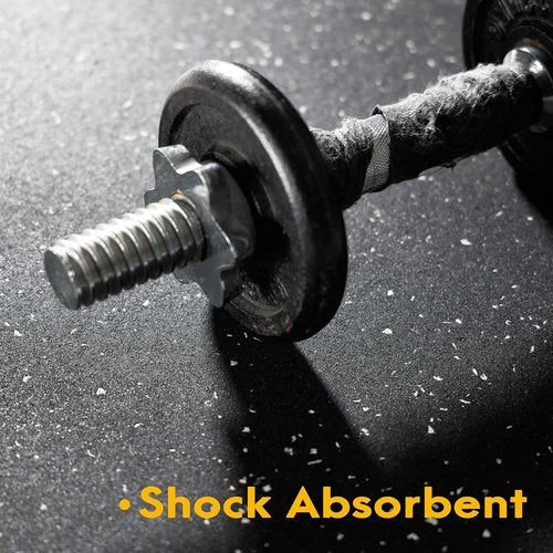 CyclingDeal 5/8" Thick High-Density Gym Floor Mats Tiles - 6 Pack 19.7”x19.7” Rubber Exercise Workout Equipment Ground Shock Absorbing Mat for Home Gym Garage - Black w/White Dots