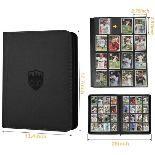 GERMUN PU Card Binder - Premium 16 Pocket Album for 1000+ Cards | Double-Sided Holder (Black)