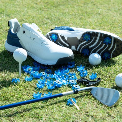 51Pcs Golf Spikes Set 50 Golf Shoe Spikes Replacements with 1 Black Cleats Spanner Metal Thread Screw 6 mm Dia Shoe Cleats Suitable for Use on Lawns or Golf Courses (Blue)