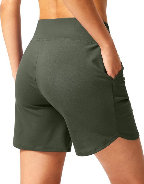 G Gradual Women's Athletic Shorts - High Waisted Stretchy Bermuda Shorts | Quick Dry Casual Summer Wear
