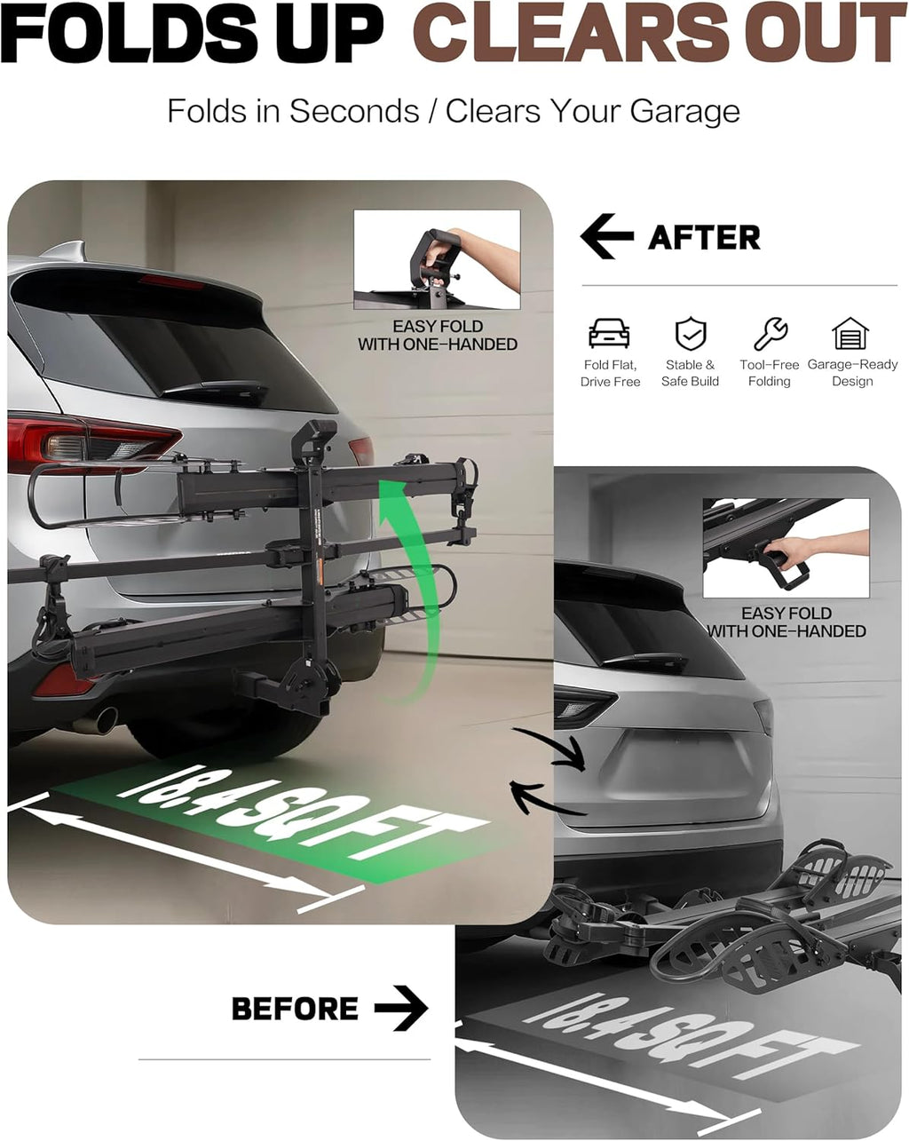 Young Electric Bike Rack - Heavy Duty Hitch Mount Carrier for 2 Ebikes | 200lb Capacity, Smart Tilting & One-Hand Folding, Fits 5-Inch Fat Tires