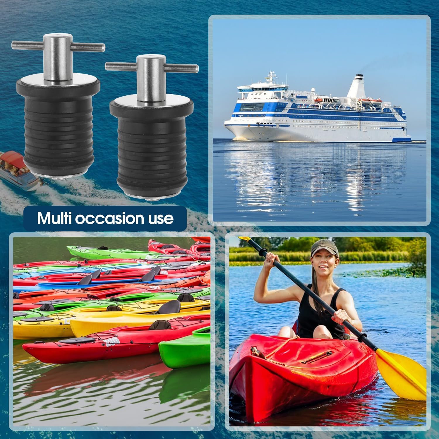 4-Pc Boat Plug Set - T Handle Drain Plugs with Durable Brass & Stainless Steel Handles | 1 Inch