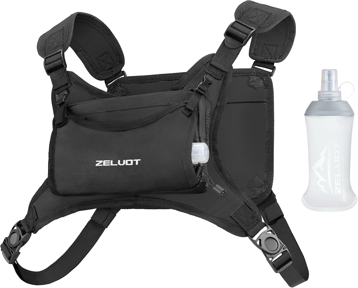 Skiennix Running Vest - Lightweight Adjustable Chest Pack with 350ml Soft Flask & 4 Pockets | Reflective for Trail Running, Hiking, Cycling, Marathon