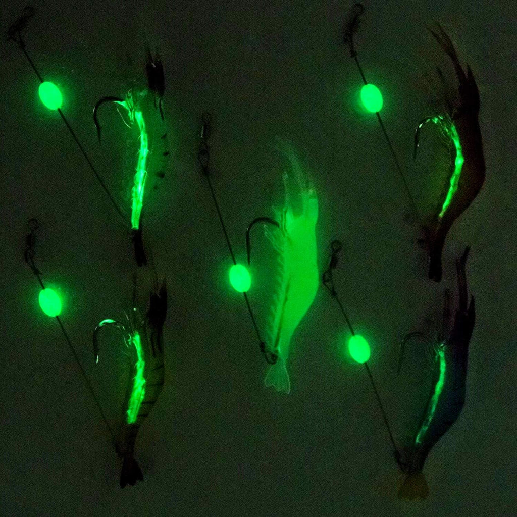 WANBY Fishing Shrimp Lures - Luminous Silicone Soft Bait Set with Hooks for Freshwater & Saltwater