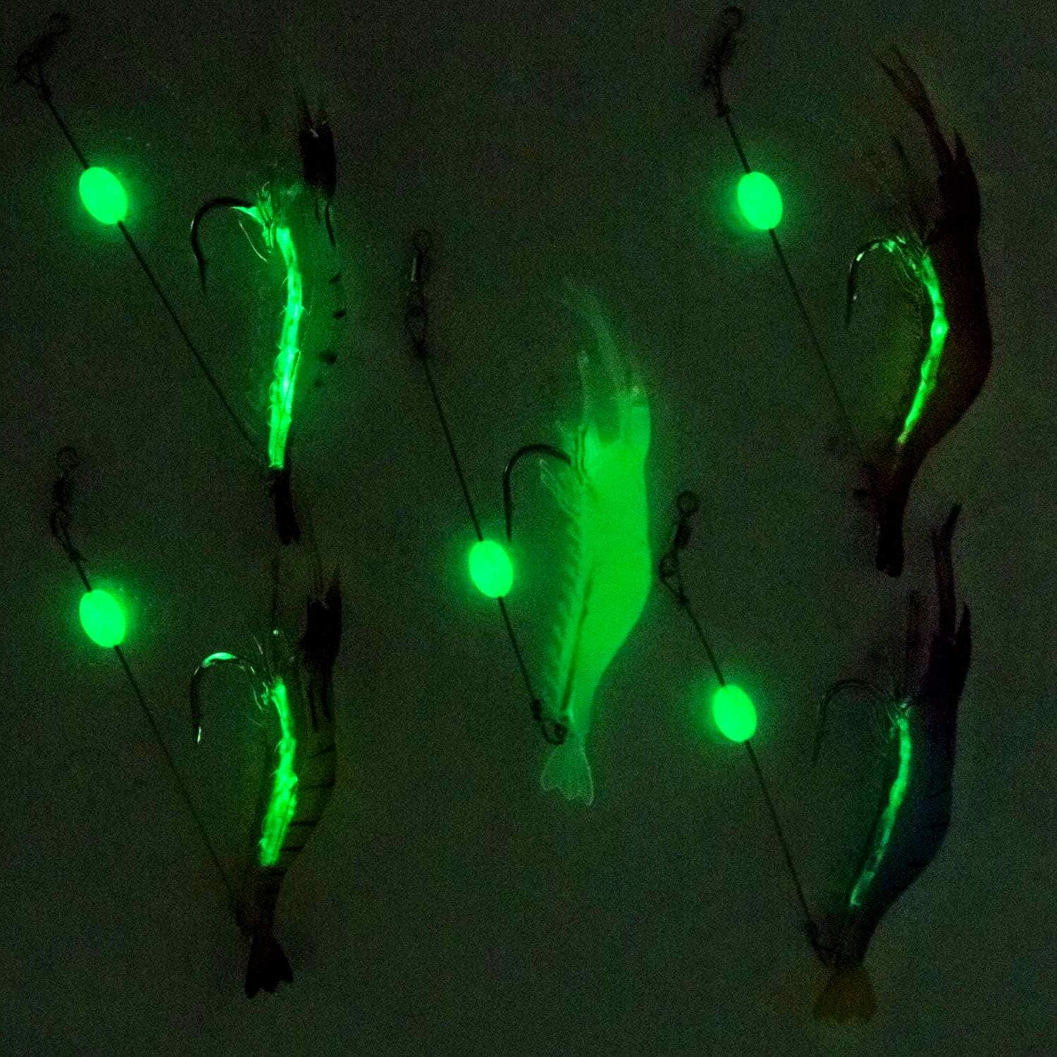 WANBY Fishing Shrimp Lures - Luminous Silicone Soft Bait Set with Hooks for Freshwater & Saltwater