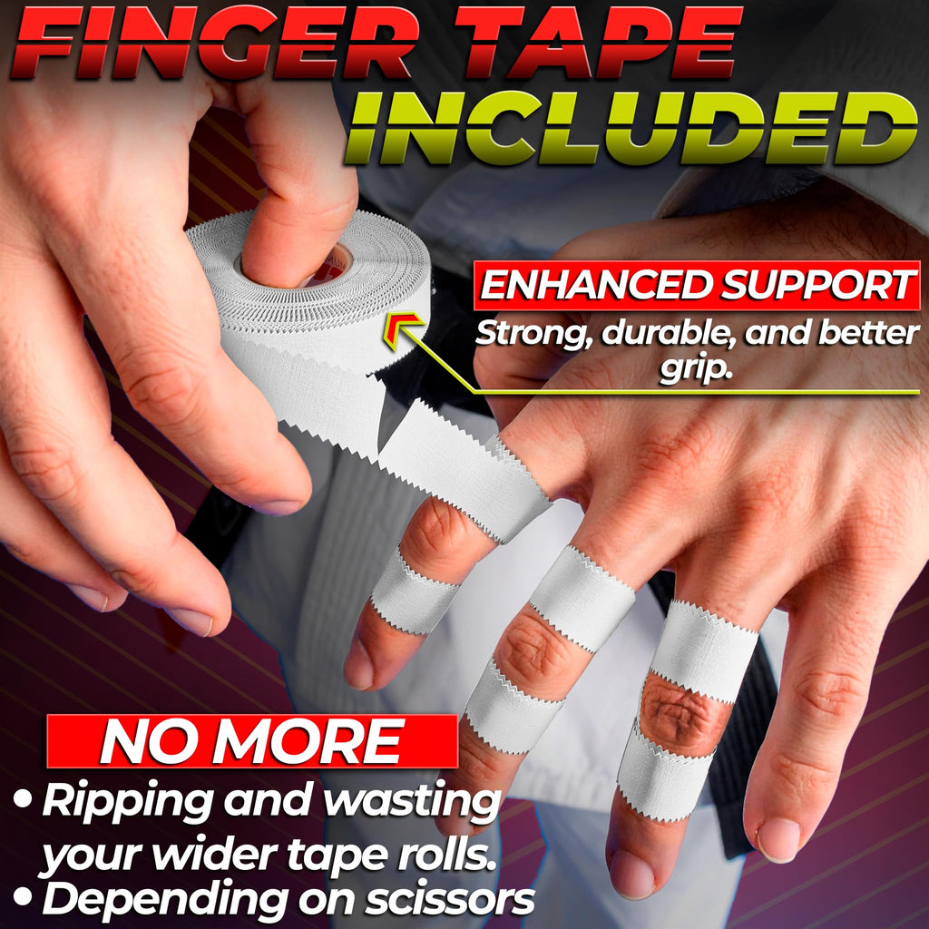 Summum Fit White Athletic Tape Extremely Strong: 3 Rolls + 1 Finger Roll. Easy to Apply & No Residue. Sports Tape Athletic for Boxing Football Climbing or Gymnastics for Wrist Ankle & Hand Protection