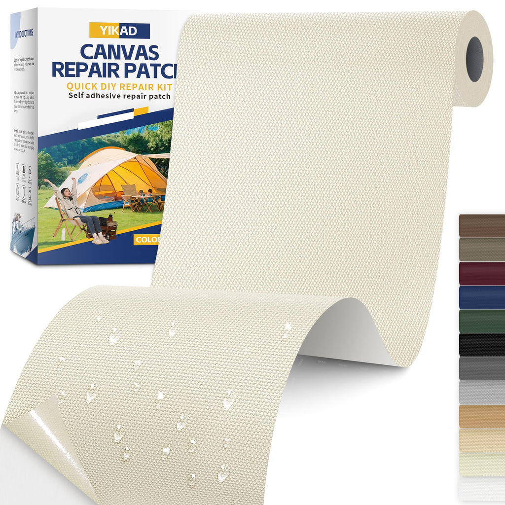 Fabric Repair Tape, Self Adhesive Canvas Repair Patch, Waterproof Outdoor Canvas Tape/Patch Kit for Sun Shades Clothing Tent Awnings Boat Cover Couches Beige&White 4x71 inch