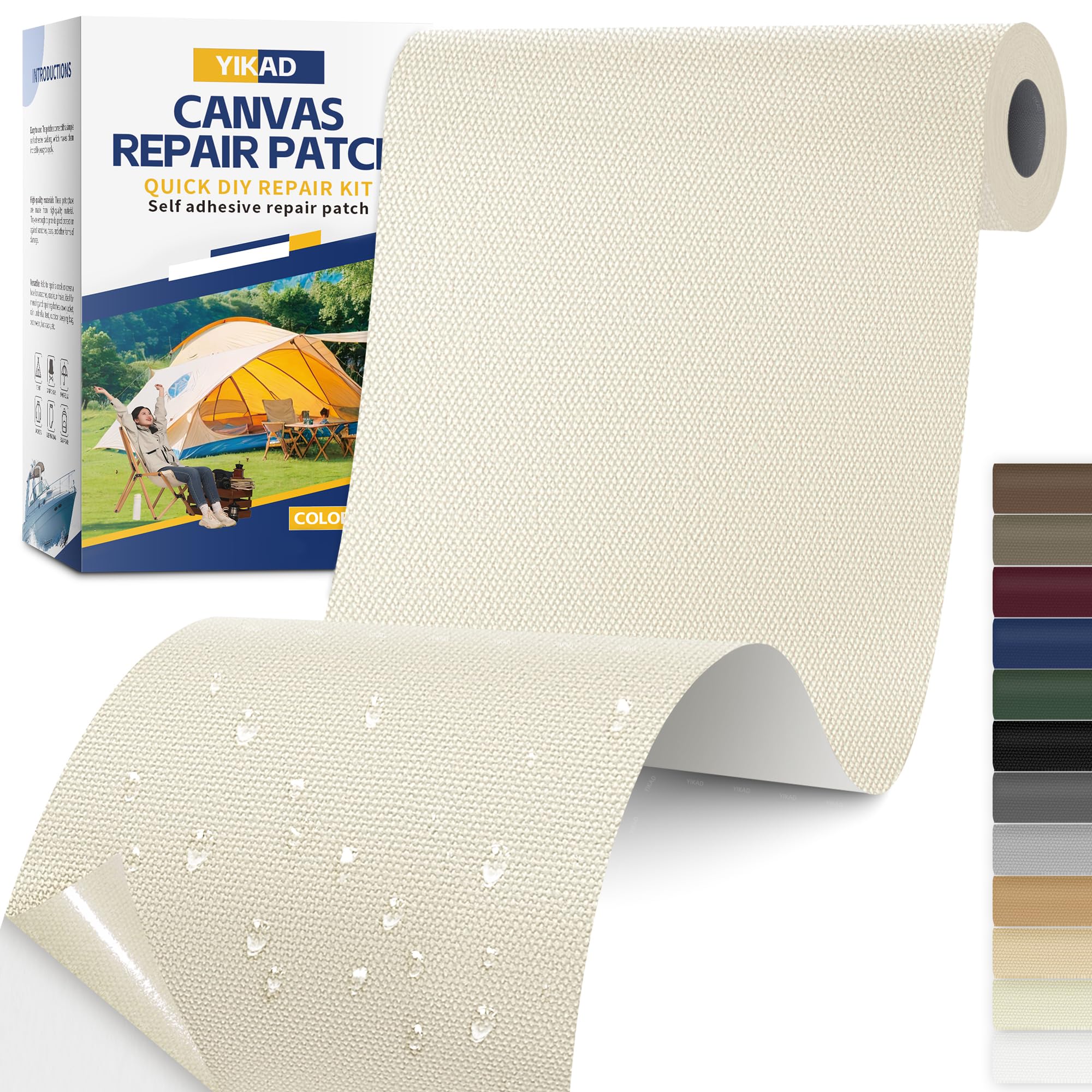 Fabric Repair Tape, Self Adhesive Canvas Repair Patch, Waterproof Outdoor Canvas Tape/Patch Kit for Sun Shades Clothing Tent Awnings Boat Cover Couches Beige&White 4x71 inch