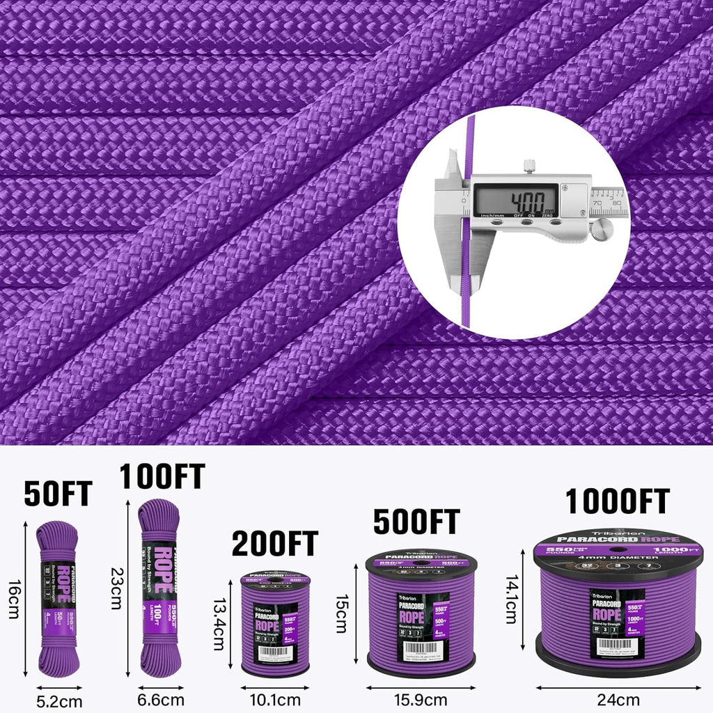 Paracord 750 lb - 1000ft 5/32" Heavy Duty Parachute Cord | Durable Survival & Camping Gear - Purple