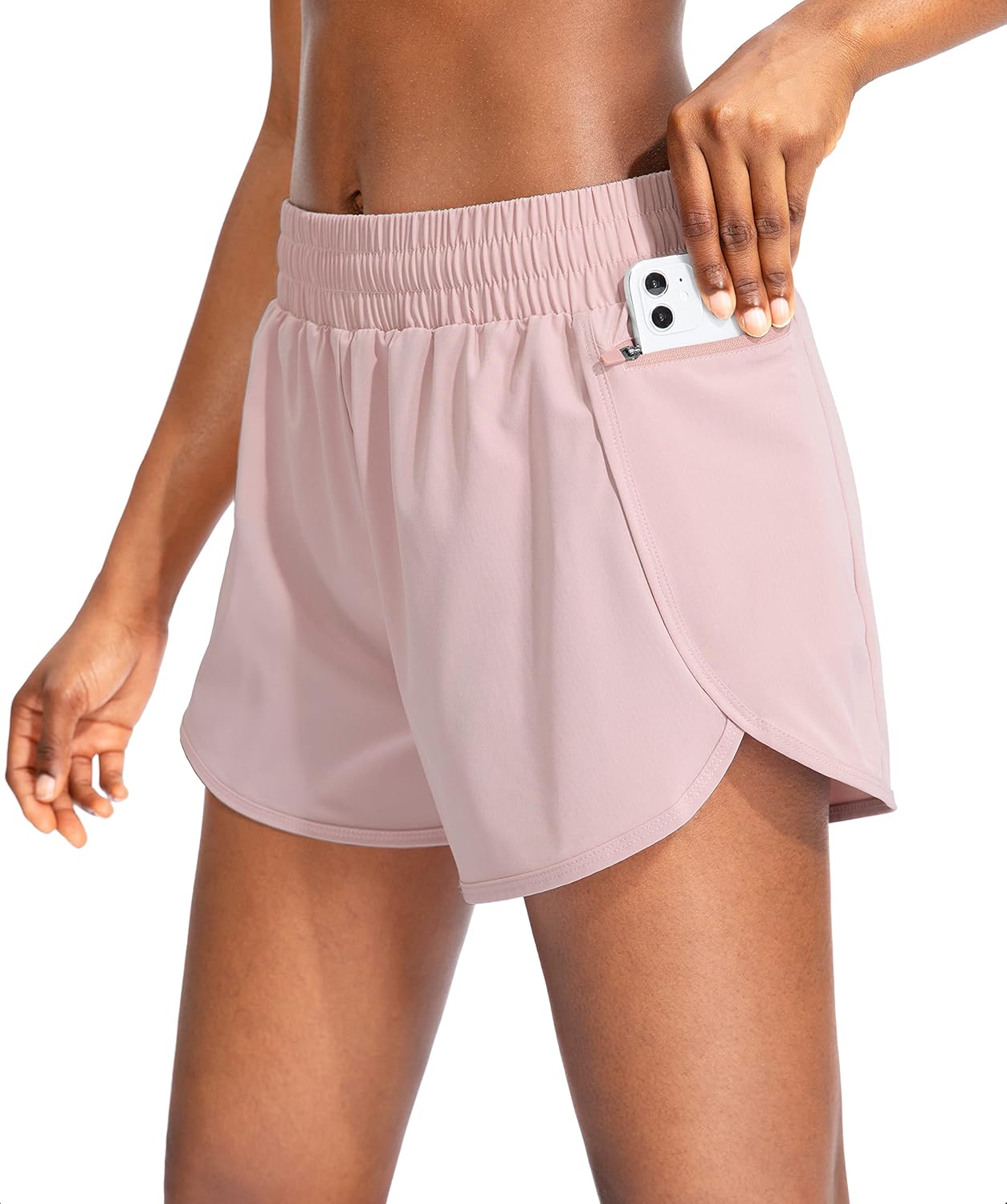 Soothfeel Women's High Waisted Running Shorts - Athletic Gym Shorts with Zipper Pockets & Liner