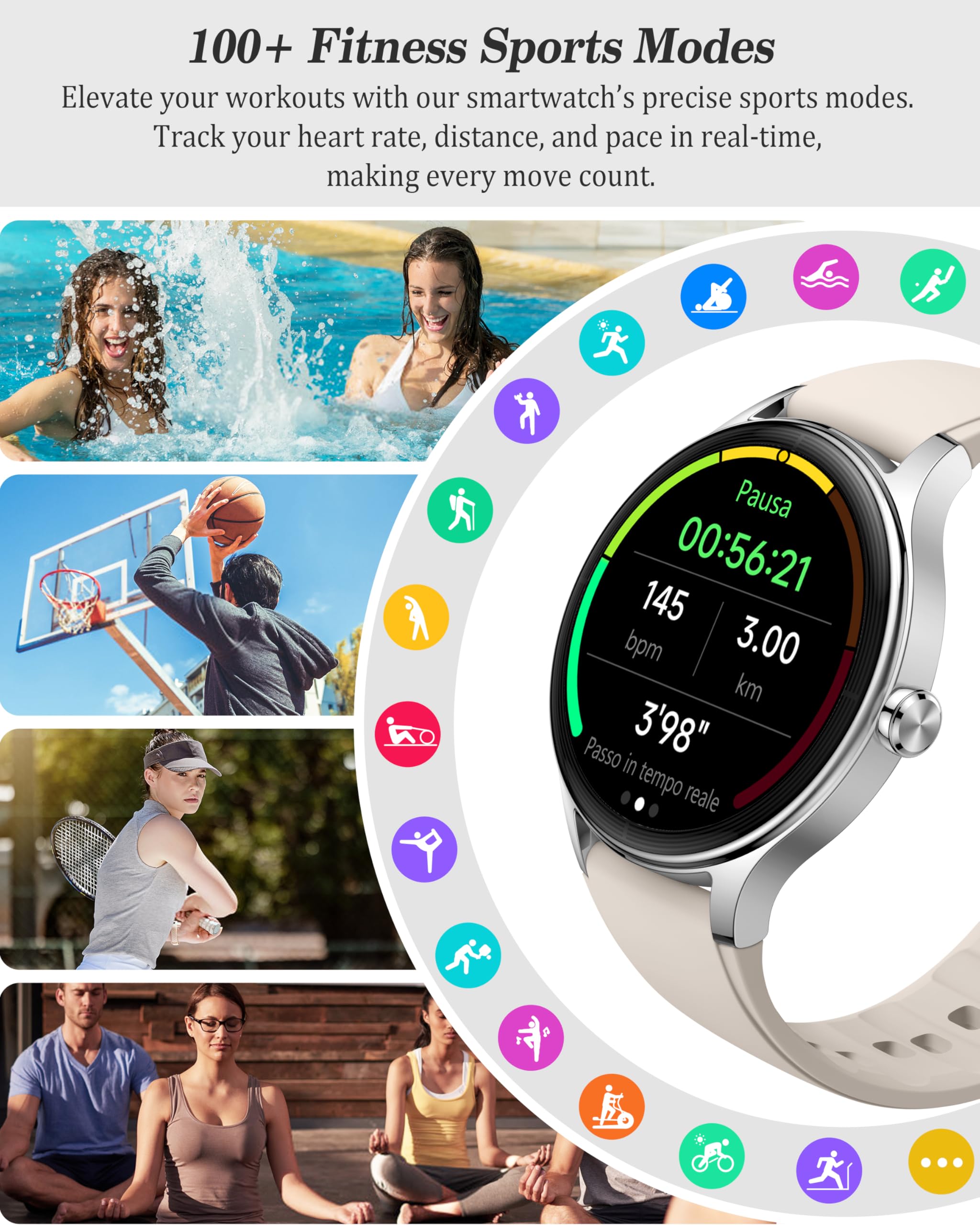 Smart Watch for Women, Ladies & Men, 1.27'' Fitness Watch [41mm case] with Call Receive/Dial, Heart Rate/Stress/Sleep Monitor, AI Voice, IP68 Waterproof Smartwatch with Calendar, Calculator, Games