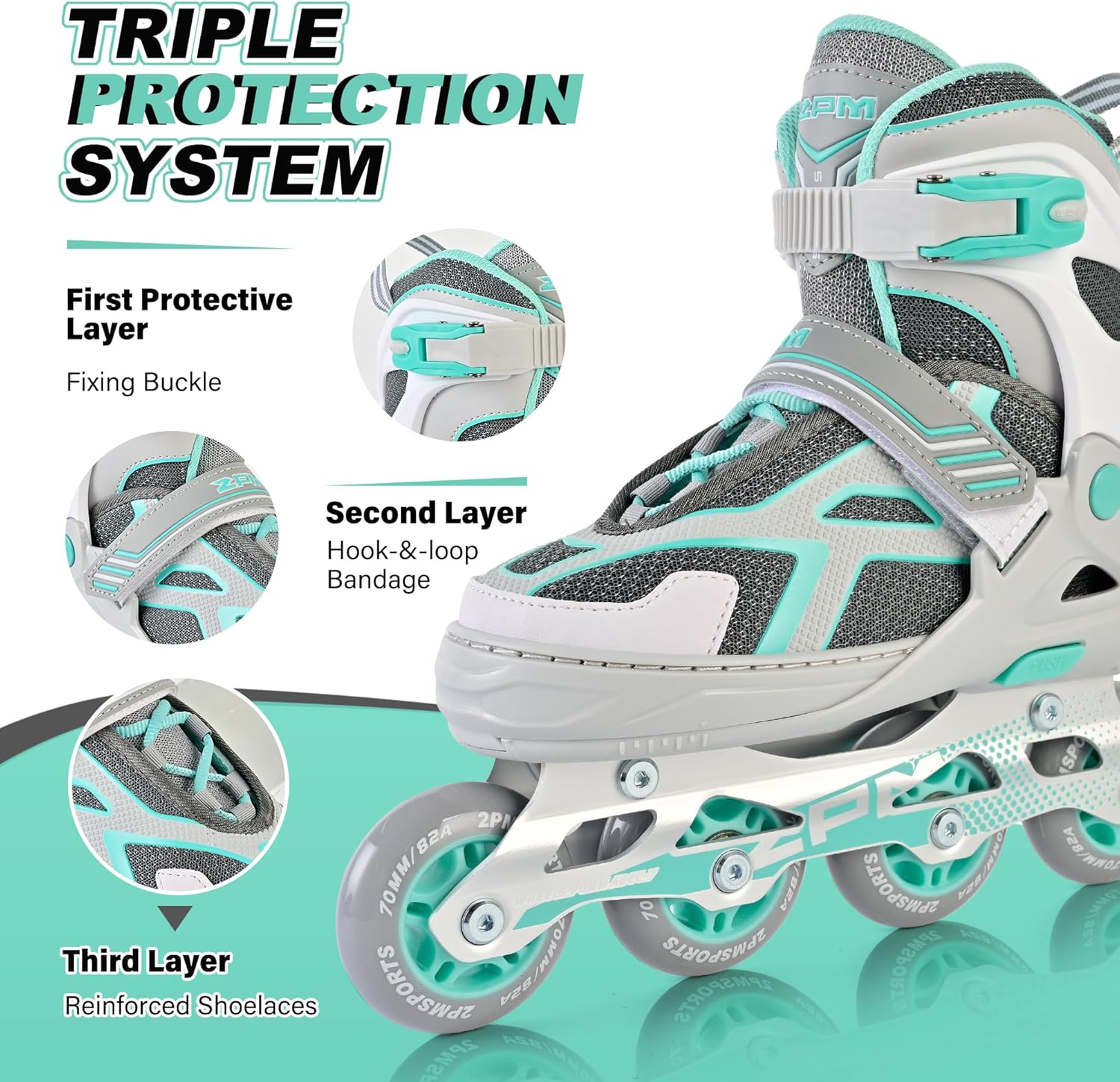 2PM SPORTS Torinx Green Inline Skates - Adjustable Fun Roller Skates for Kids & Adults