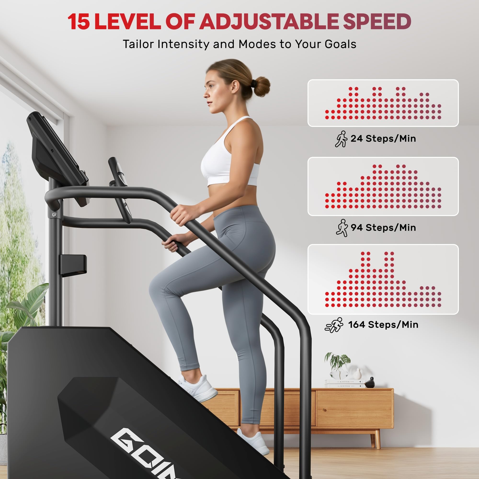 Goimu T1 Stair Stepper Machine, 550Lbs Commercial Grade Stair Climber for Home with 15 Resistance Level and LED Screen, Stepmill Exercise Machine for Full Body Workouts, 24-164 Steps/Min (Black)
