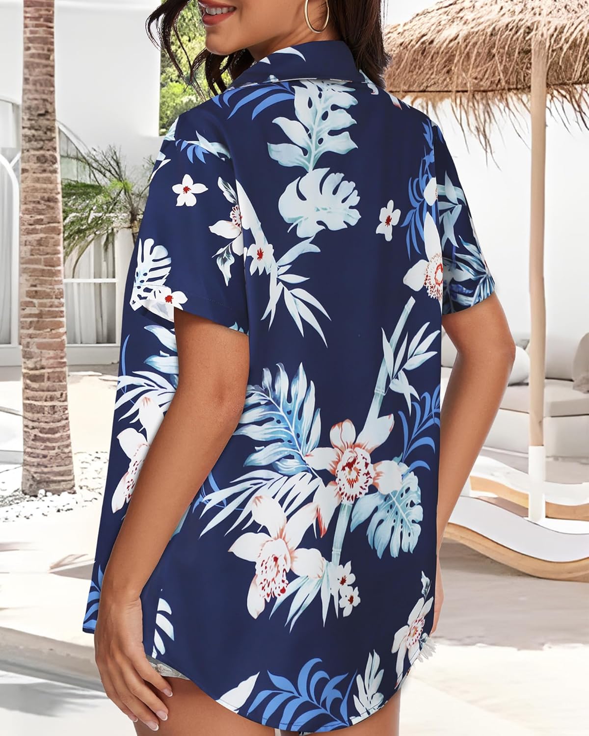 Skiennix Women’s Hawaiian Shirt - Cool Short Sleeve V-Neck Blouse for Summer Beach Outfits