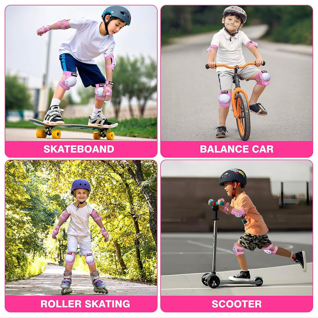 Skiennix Kids Protective Gear Set - Knee Pads, Elbow Pads & Wrist Guards | For Ages 3-15, Ideal for Roller Skating, Cycling & More