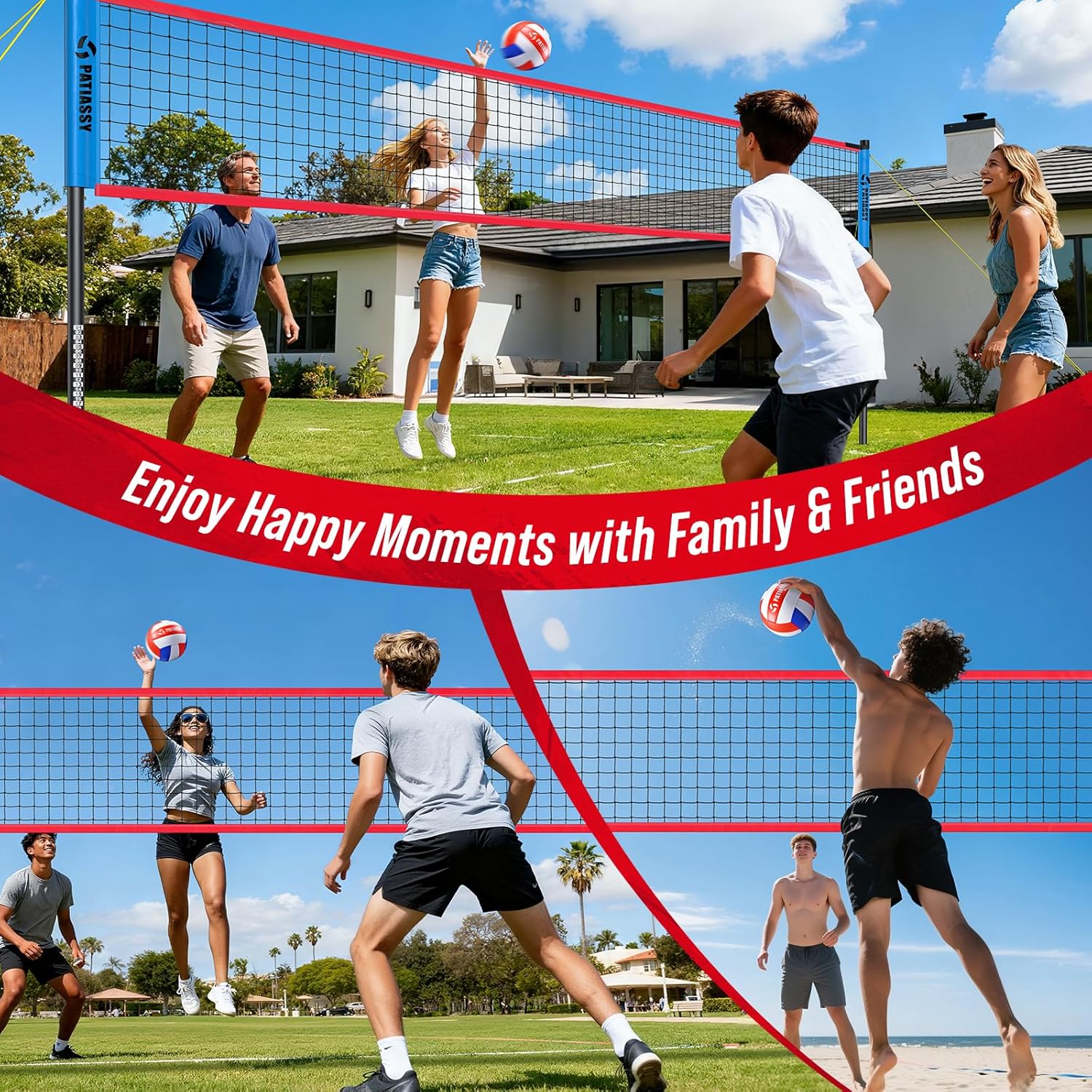 Volleyball Net Set by [Brand Name] - Adjustable Width & Height for Backyard or Beach | Complete with Pump, Scoreboard & Carry Bag
