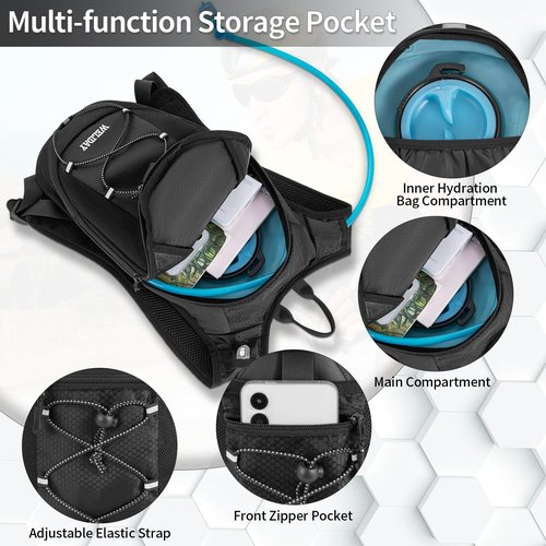 WELIDAY Hydration Backpack with 2L Leak Proof Water Bladder, Lightweight Hydro Water Daypack for Rave, Cycling, Running, Hiking, Climbing (Black, 2L Water Bladder)