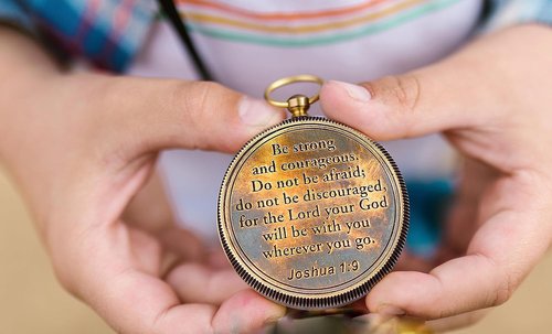 Be Strong and Courageous Compass - Solid Brass Engraved Directional Gift | Baptism & Confirmation for Boys & Girls