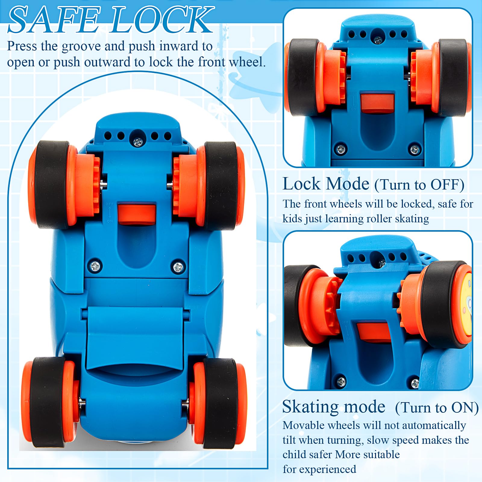 VioraWhite Toddler Roller Skates with Safe Lock Mode Protective Gear Set, Adjustable Kids Quad Roller Skates for Girls Boys Age 2-6 Beginner Skating Shoes(Blue,Space)