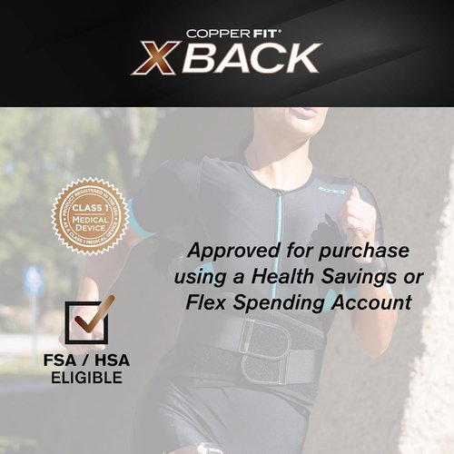 Copper Fit X-Back Brace | Adjustable Lumbar Support for Lower Back Pain Relief (Small/Medium)