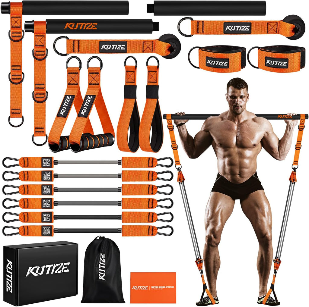 Pilates Bar Kit - Heavy Duty Resistance Bands for Full-Body Workout | Portable Home Gym Equipment