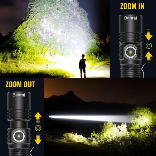 Banral Rechargeable Tactical Flashlight - High Lumens Mini USB-C LED Light | 4 Modes, Waterproof, Compact EDC Design