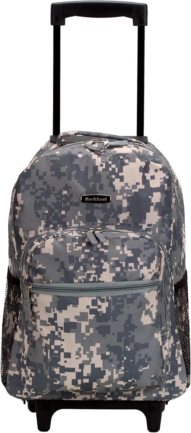 Rockland Double Handle Rolling Backpack - Acu Camo Design | 17-Inch Size for Easy Travel