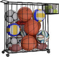 Multi-Sport Ball Storage Cart by [Brand Name] - Rolling Organizer with Side Basket for Gloves & Tennis - Ideal for Basketball, Soccer & Yoga Mats