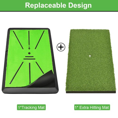 Golf Hitting Mat, with Extra Replaceable Golf Practice Mat for Swing Path Detection Batting Training 16"x12" with Tees, for Driving, Chipping, Indoor/Outdoor