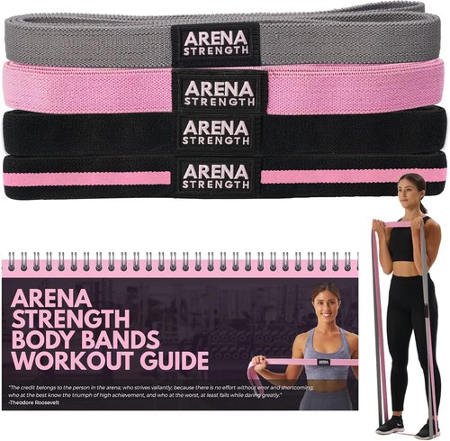 Arena Strength Resistance Bands Set - Full Body Fabric Bands for Pull-Up Assistance | 4 Durable Loops with Workout Guide