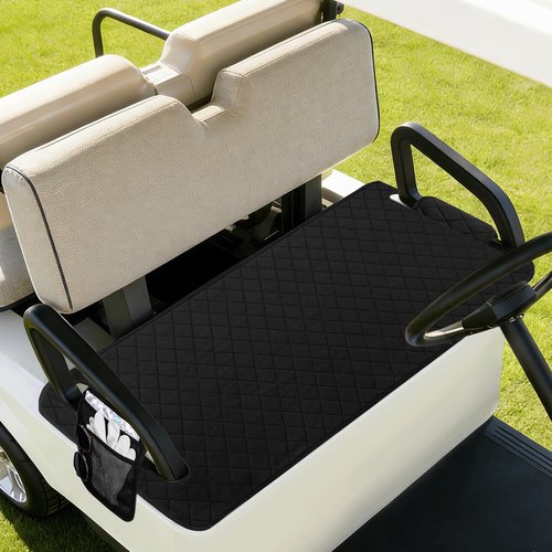 Gloserin Golf Cart Seat Covers,Universal Golf Cart Seat Towel Blanket with 4 Front Pockets,Waterproof & Anti-Slip Bottom Golf Cart Accessories Fits for EZGO, Yamaha, Club Car (Black)