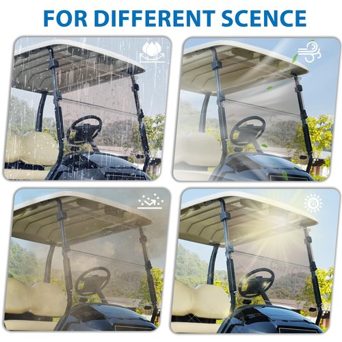 Golf Cart Windshield, Club Car Windshield with Windshield Clips Suitable for 2004-Up Club Car Precedent, Onward, Tempo Golf Carts, PC UV Resistant, Foldable Tinted Windshield Replacement
