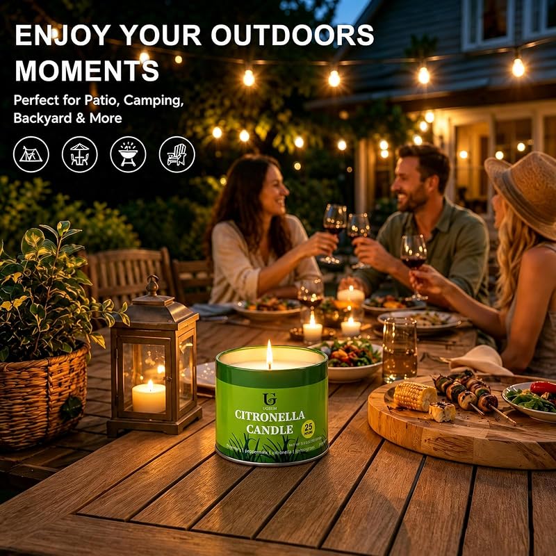 Citronella Candles Outdoor 5.3 oz Tin - 2 Pack, Up to 26 Hours Each, 100% Soy