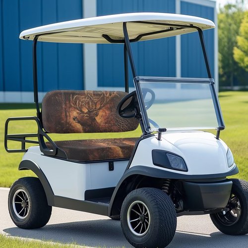 Suobstales Deer Cross Camo Print 2PCS Golf Cart Seat Covers Kit, Front and Rear Seat Covers Fits Club Car Precedent Original Regular Seat Cushion, Club Car Seat Covers Accessories, No Staples