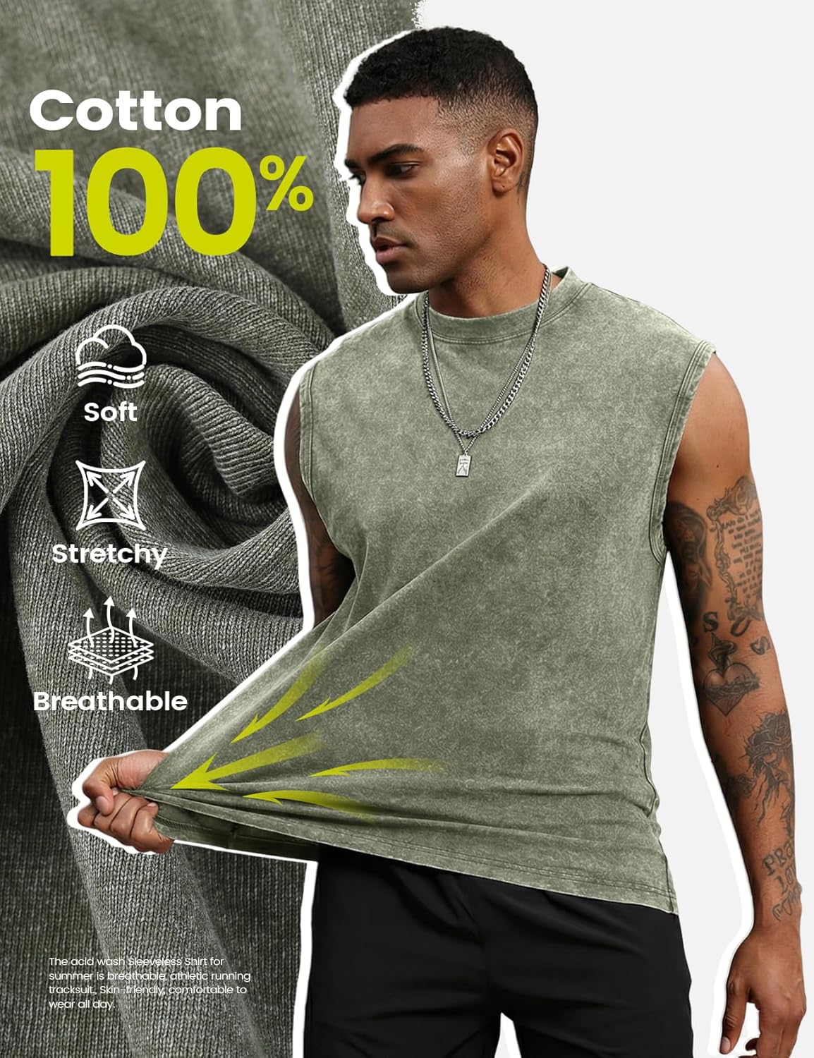 Yimoon Men's Tank Tops - Acid Wash Cotton Sleeveless Workout Tees | Loose Fit Gym Muscle Shirts