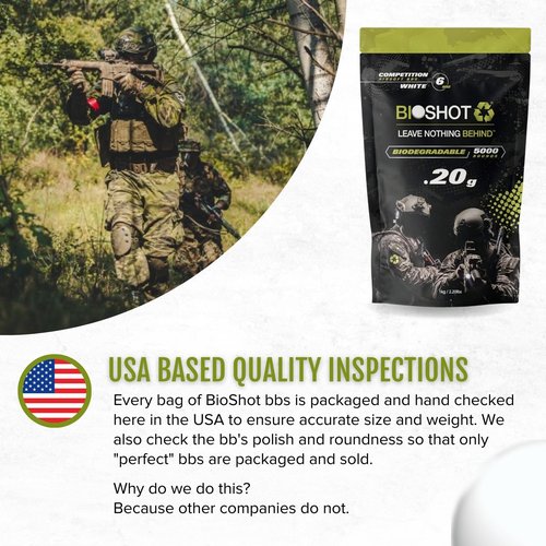 Bioshot Biodegradable Airsoft BBS - .20g 5000 Rounds Super Slick Polish - Seamless Competition Match Grade for All 6mm Airsoft Guns and Accessories