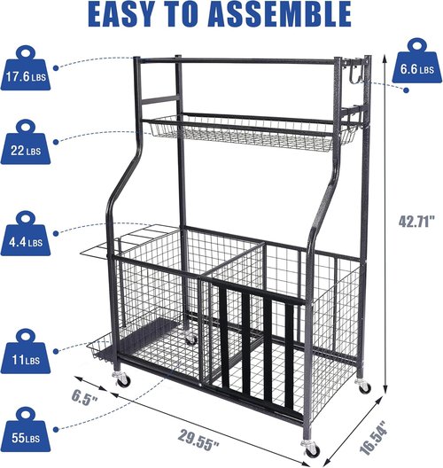 Mythinglogic Sports Equipment Organizer - Large Capacity Storage with Hooks & Baskets | Garage Ball & Toy Organizer