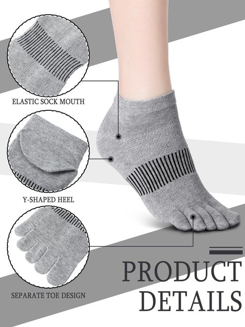 Bencailor Women Toe Socks Cotton No Show Ankle low Cut Socks Five Toes for Women Men Athletic Running Supplies(White,Black,Gray,8 Pairs)