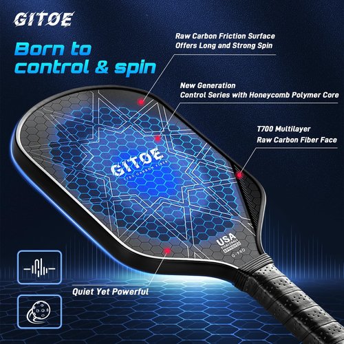 GITOE G-Pro Pickleball Paddle – 16MM Raw Carbon Fiber T700 Pickleball Paddle with High Spin, Control & Power – 2025 USAPA Approved for ‎Professional Players