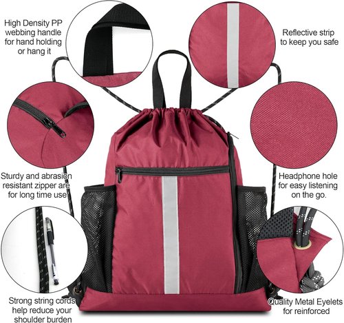 BeeGreen Gym Sack - Heavy-Duty Drawstring Backpack with Shoe Compartment & Water Bottle Holders | Unisex