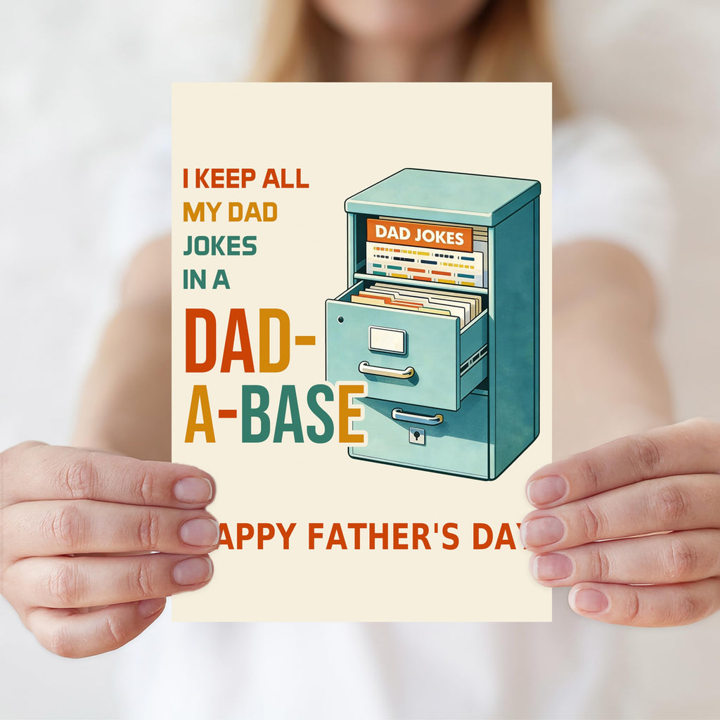IDU Fathers Day Card, Funny Fathers Day Cards Gifts Decorations for Dad from Daughter Son, Happy Father's Day Cards Gifts Ideas with Envelope, Dad-a-base Pun Card for Dad