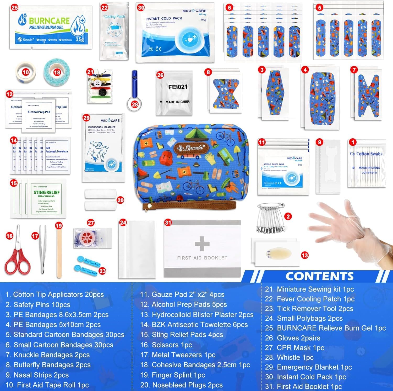 Skiennix Portable Travel First Aid Kit - 143 Pieces All-Purpose Emergency Kit for Home, Car & Outdoor Use