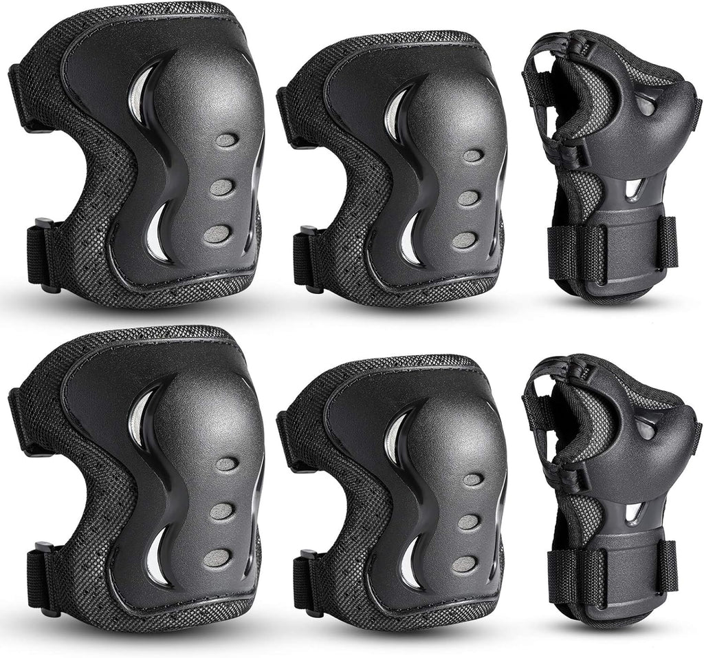 Skiennix Protective Gear Set - Knee Pads, Elbow Pads & Wrist Guards - 6 Pack for Skating & Cycling