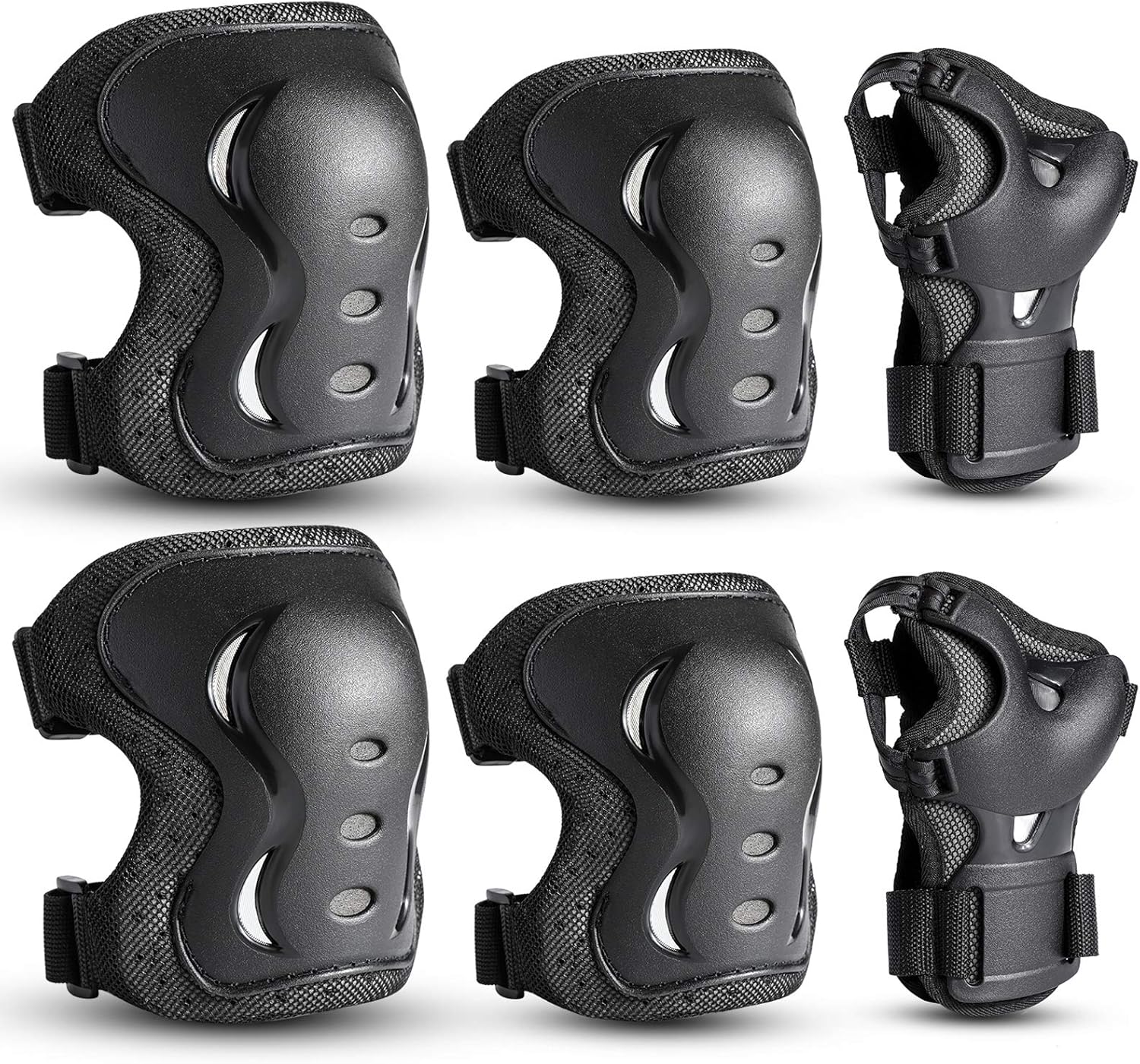 Skiennix Protective Gear Set - Knee Pads, Elbow Pads & Wrist Guards - 6 Pack for Skating & Cycling