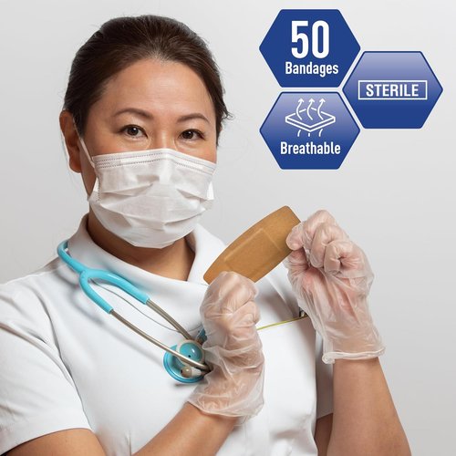 MED PRIDE Hypoallergenic Fabric Adhesive Bandages - Sterile, Latex-Free, Flexible & Breathable (2” x 4.5'' - 50 Count)
