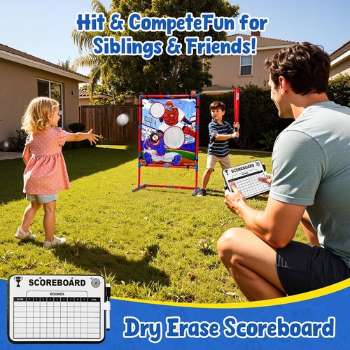 JoyCat Baseball Games for Kids - Adjustable Height T-Ball Practice Equipment with 4 Soft Balls