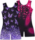 Skiennix Gymnastics Leotards for Girls - Mermaid & Leopard Print Biketard with Shorts | 2 Packs