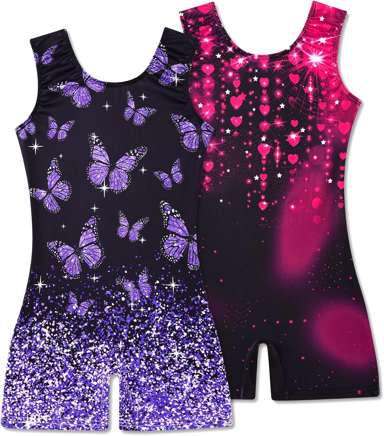Skiennix Gymnastics Leotards for Girls - Mermaid & Leopard Print Biketard with Shorts | 2 Packs