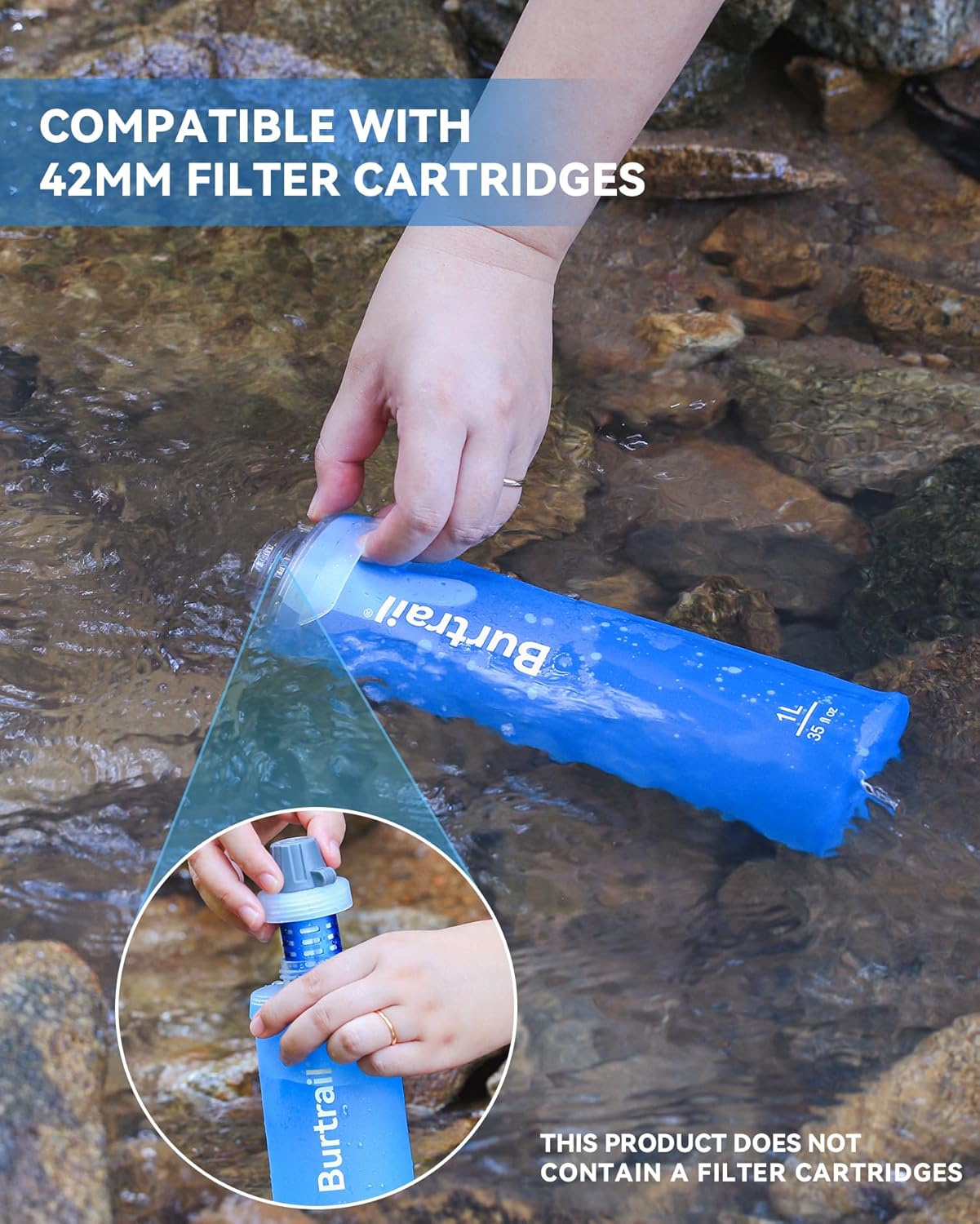 Ultralight Collapsible Water Bottle - 1.0L Leakproof Design | Compatible with 42mm BeFree Filter for Camping & Travel