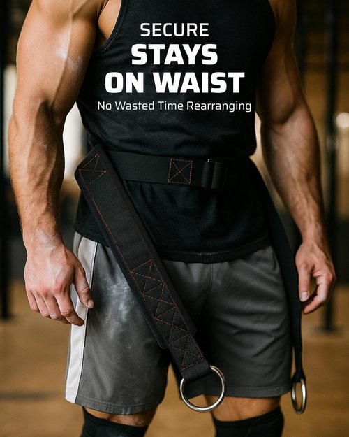 THEFITGUY Ultimate Belt for Belt Squats, Rack Attachment and Squat Machine, Structured Back Support, Stays Low During Down Movement, Padded Hip & Thigh Area, Buckle Strap - No Sliding Down, Heavy Duty